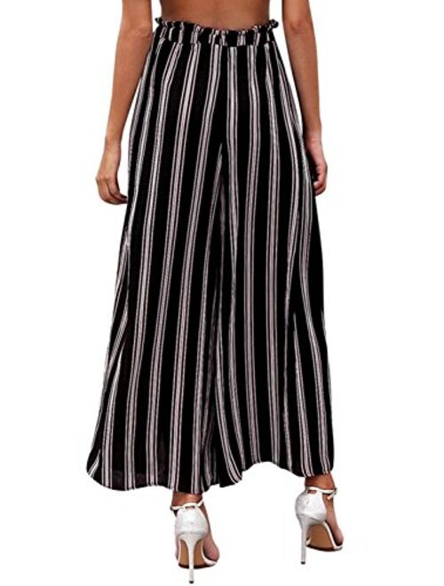 BerryGo Women's BohoHighWaistSplitStripeWideLegPants