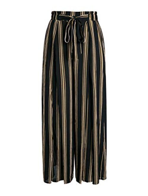 BerryGo Women's BohoHighWaistSplitStripeWideLegPants