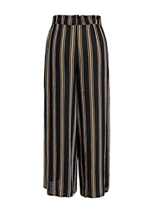 BerryGo Women's BohoHighWaistSplitStripeWideLegPants