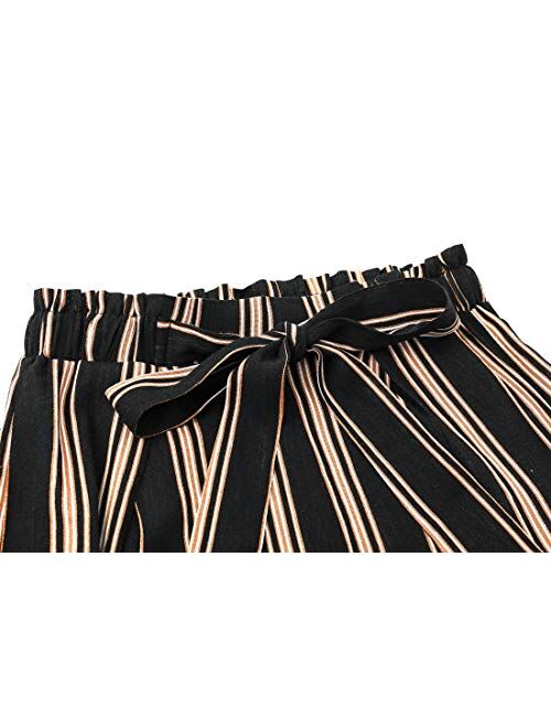 BerryGo Women's BohoHighWaistSplitStripeWideLegPants