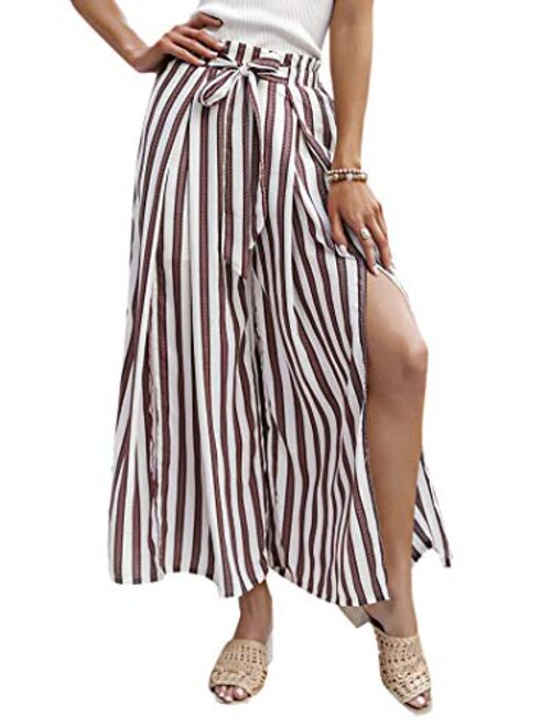 BerryGo Women's BohoHighWaistSplitStripeWideLegPants