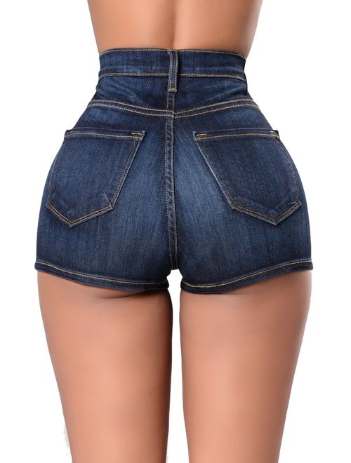 Tengo Women's High Waist Buttocks Denim Shorts