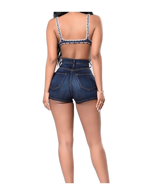 Tengo Women's High Waist Buttocks Denim Shorts