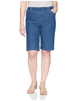 Chic Classic Collection Women's Stretch Elastic Waist Pull on Denim Bermuda