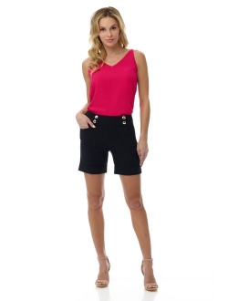 Rekucci Women's Ease into Comfort 6 inch Cuffed Short with Button Detail