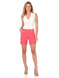 Rekucci Women's Ease into Comfort 6 inch Cuffed Short with Button Detail