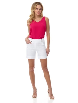 Rekucci Women's Ease into Comfort 6 inch Cuffed Short with Button Detail