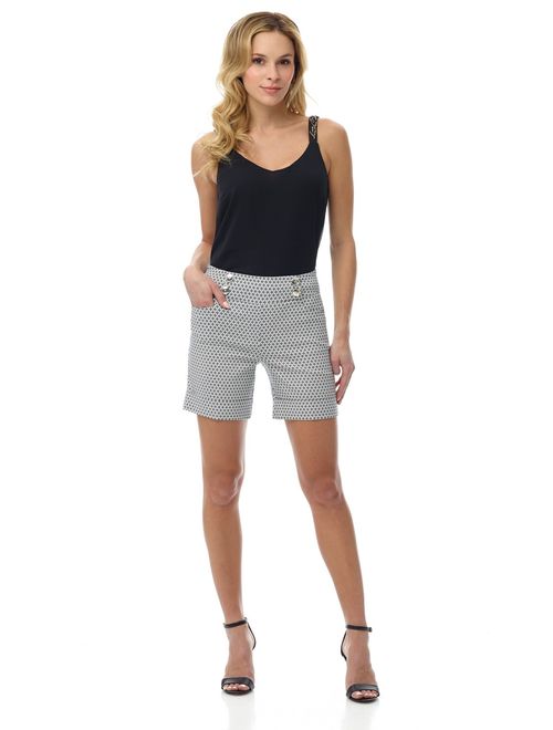 Rekucci Women's Ease into Comfort 6 inch Cuffed Short with Button Detail