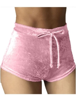 TOB Women's Soft Stretchy Drawstring High Waist Velvet Club Shorts