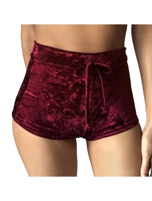 TOB Women's Soft Stretchy Drawstring High Waist Velvet Club Shorts