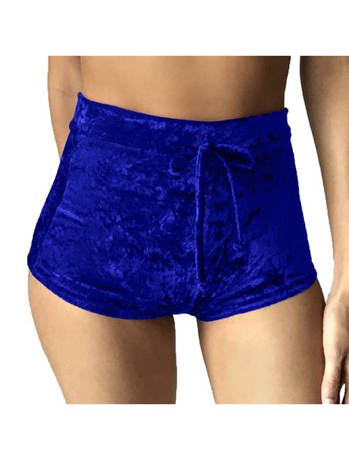 TOB Women's Soft Stretchy Drawstring High Waist Velvet Club Shorts