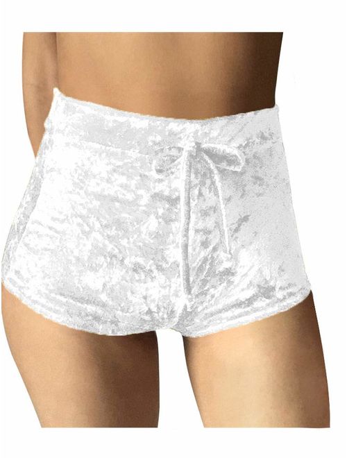 TOB Women's Soft Stretchy Drawstring High Waist Velvet Club Shorts