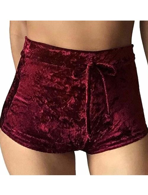 TOB Women's Soft Stretchy Drawstring High Waist Velvet Club Shorts