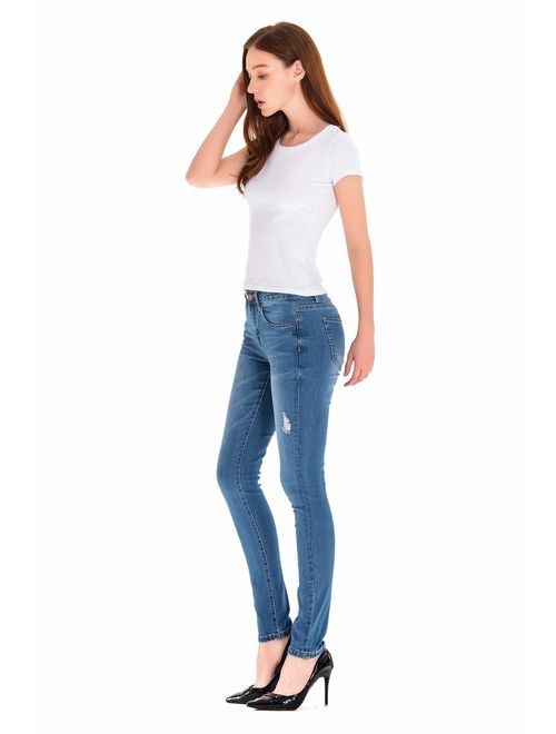 HONTOUTE Women's Classic High Waisted Butt Lift 4-Ways Stretch Modern Skinny Jeans