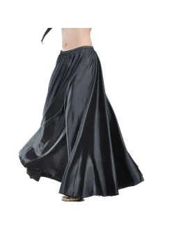 MUNAFIE Belly Dance Satin Skirt Arabic Halloween Shiny Skirt Fancy Full Skirt US0-14