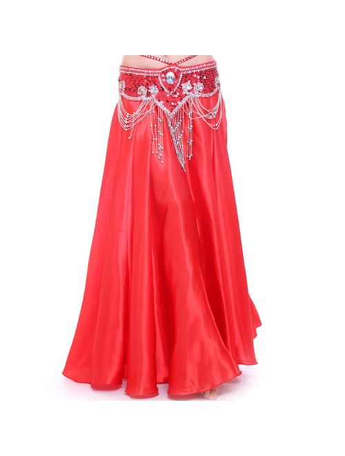 MUNAFIE Belly Dance Satin Skirt Arabic Halloween Shiny Skirt Fancy Full Skirt US0-14