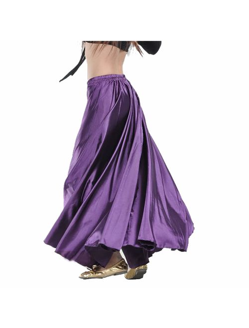 MUNAFIE Belly Dance Satin Skirt Arabic Halloween Shiny Skirt Fancy Full Skirt US0-14