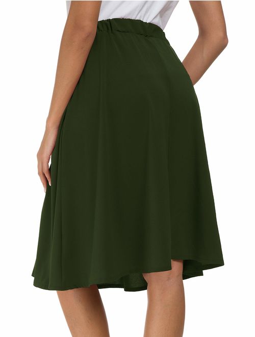 Afibi Womens High Waisted A Line Pleated Midi Skirt Button Front Skirts with Pocket