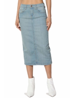 Butt Lift Wash Jean Pencil Knee Length Midi Stretch Soft Denim Skirt