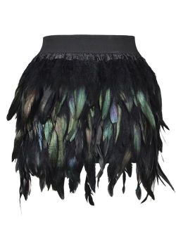 PERSUN Women's Mid Waist A-Line Short Feather Skirt for Party Supply