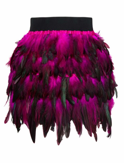 PERSUN Women's Mid Waist A-Line Short Feather Skirt for Party Supply