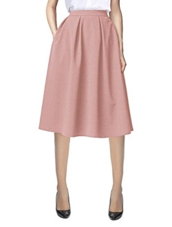 Women's Flared A line Pocket Skirt High Waist Pleated Midi Skirt