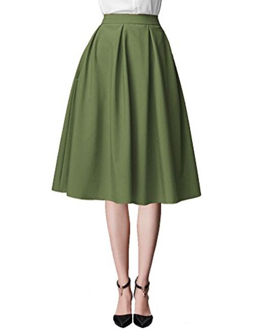 Urban CoCo Women's Flared A line Pocket Skirt High Waist Pleated Midi Skirt