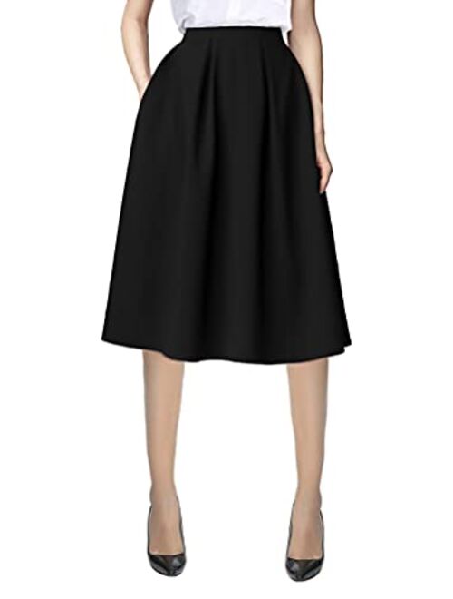 Urban CoCo Women's Flared A line Pocket Skirt High Waist Pleated Midi Skirt