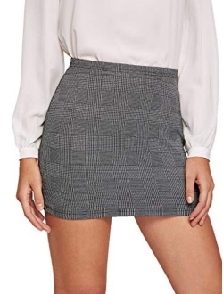 Women's Basic Stretch Plaid Mini Bodycon Pencil Skirt