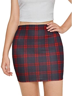 Women's Basic Stretch Plaid Mini Bodycon Pencil Skirt