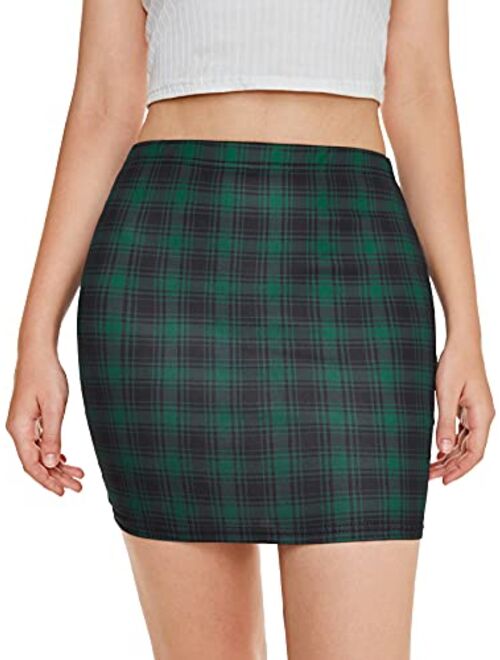 SheIn Women's Basic Stretch Plaid Mini Bodycon Pencil Skirt