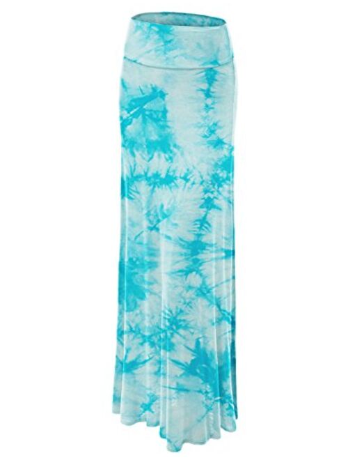 Lock and Love Women's Basic Solid Tie Dye Foldable High Waist Floor Length Maxi Skirt S-3XL Plus Size