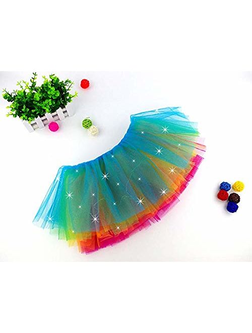 Cidyrer Tutus for Women Light Up Neon LED Rainbow Tutu Skirt