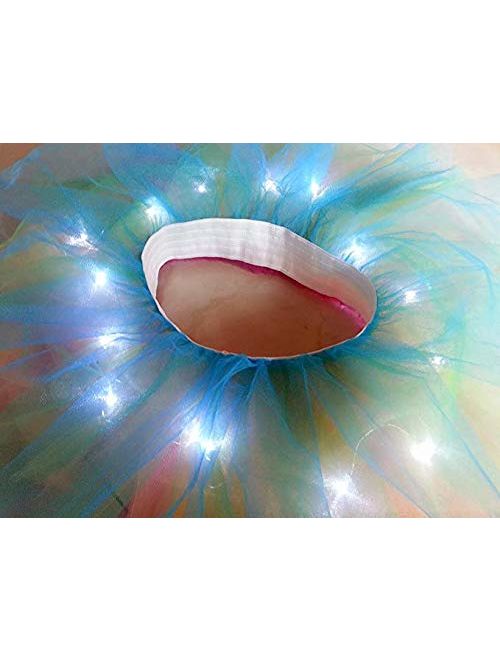 Cidyrer Tutus for Women Light Up Neon LED Rainbow Tutu Skirt