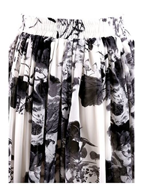 Topdress Women's Floor Length Beach Skirt Floral Print Chiffon Maxi Skirts