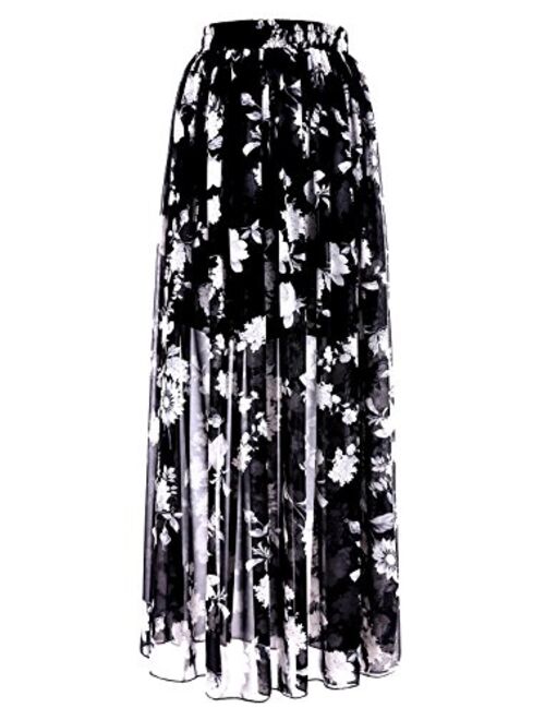 Topdress Women's Floor Length Beach Skirt Floral Print Chiffon Maxi Skirts