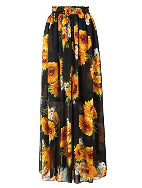 Topdress Women's Floor Length Beach Skirt Floral Print Chiffon Maxi Skirts