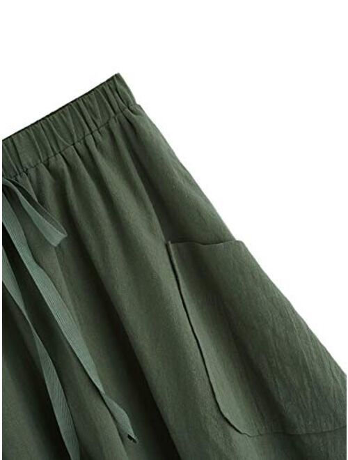 SweatyRocks Women's Casual High Waist Pleated A-Line Midi Skirt with Pocket