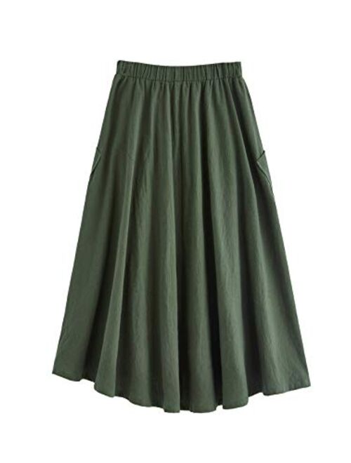 SweatyRocks Women's Casual High Waist Pleated A-Line Midi Skirt with Pocket