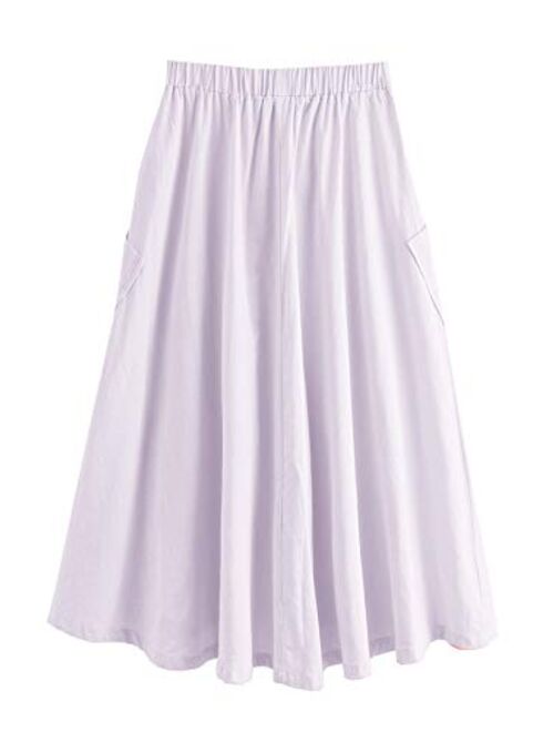 SweatyRocks Women's Casual High Waist Pleated A-Line Midi Skirt with Pocket