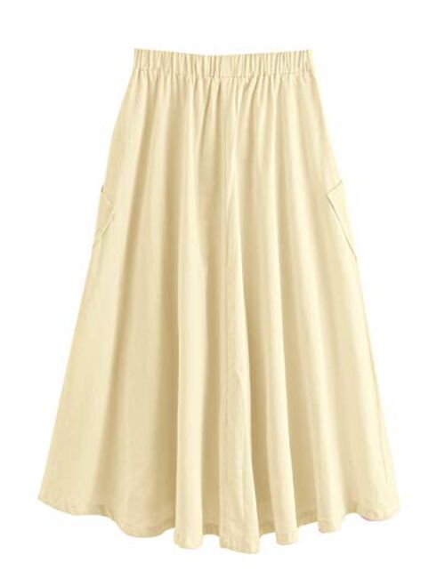 SweatyRocks Women's Casual High Waist Pleated A-Line Midi Skirt with Pocket