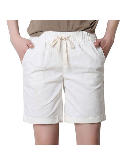 CHARTOU Women's Modest Loose Elastic-Waisted Bermuda Drawstring Casual Shorts