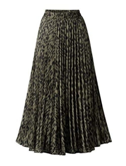 CHOiES record your inspired fashion Women's Leopard Print Long Skirts Elastic High Waisted Plus Size Bohemian Maxi Skirt