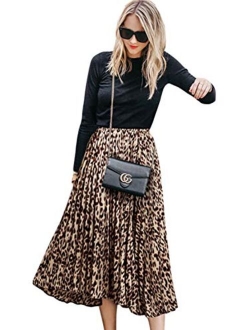 CHOiES record your inspired fashion Women's Leopard Print Long Skirts Elastic High Waisted Plus Size Bohemian Maxi Skirt