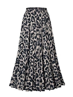 CHOiES record your inspired fashion Women's Leopard Print Long Skirts Elastic High Waisted Plus Size Bohemian Maxi Skirt