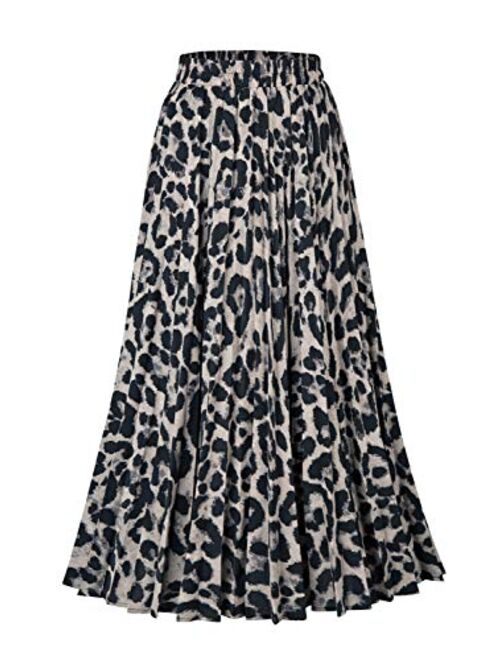 CHOiES record your inspired fashion Women's Leopard Print Long Skirts Elastic High Waisted Plus Size Bohemian Maxi Skirt