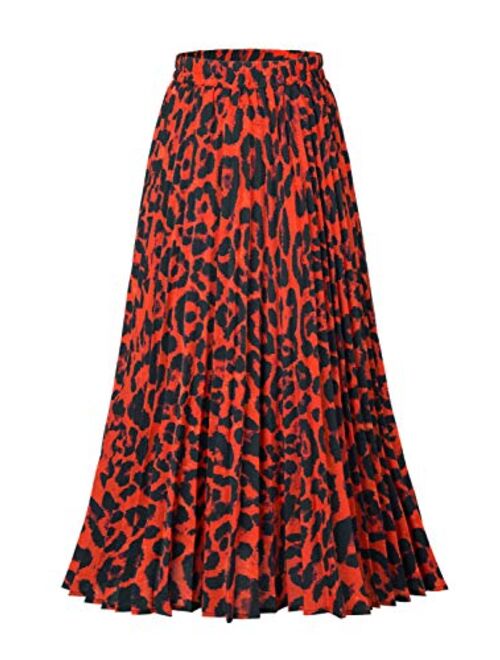 CHOiES record your inspired fashion Women's Leopard Print Long Skirts Elastic High Waisted Plus Size Bohemian Maxi Skirt