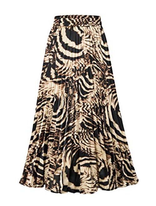 CHOiES record your inspired fashion Women's Leopard Print Long Skirts Elastic High Waisted Plus Size Bohemian Maxi Skirt