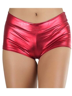 ToBeInStyle Women's Liquid Shiny Metallic Mini Booty Cheeky Shorts