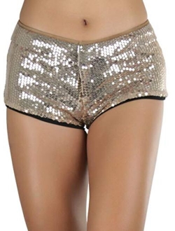 ToBeInStyle Women's Liquid Shiny Metallic Mini Booty Cheeky Shorts